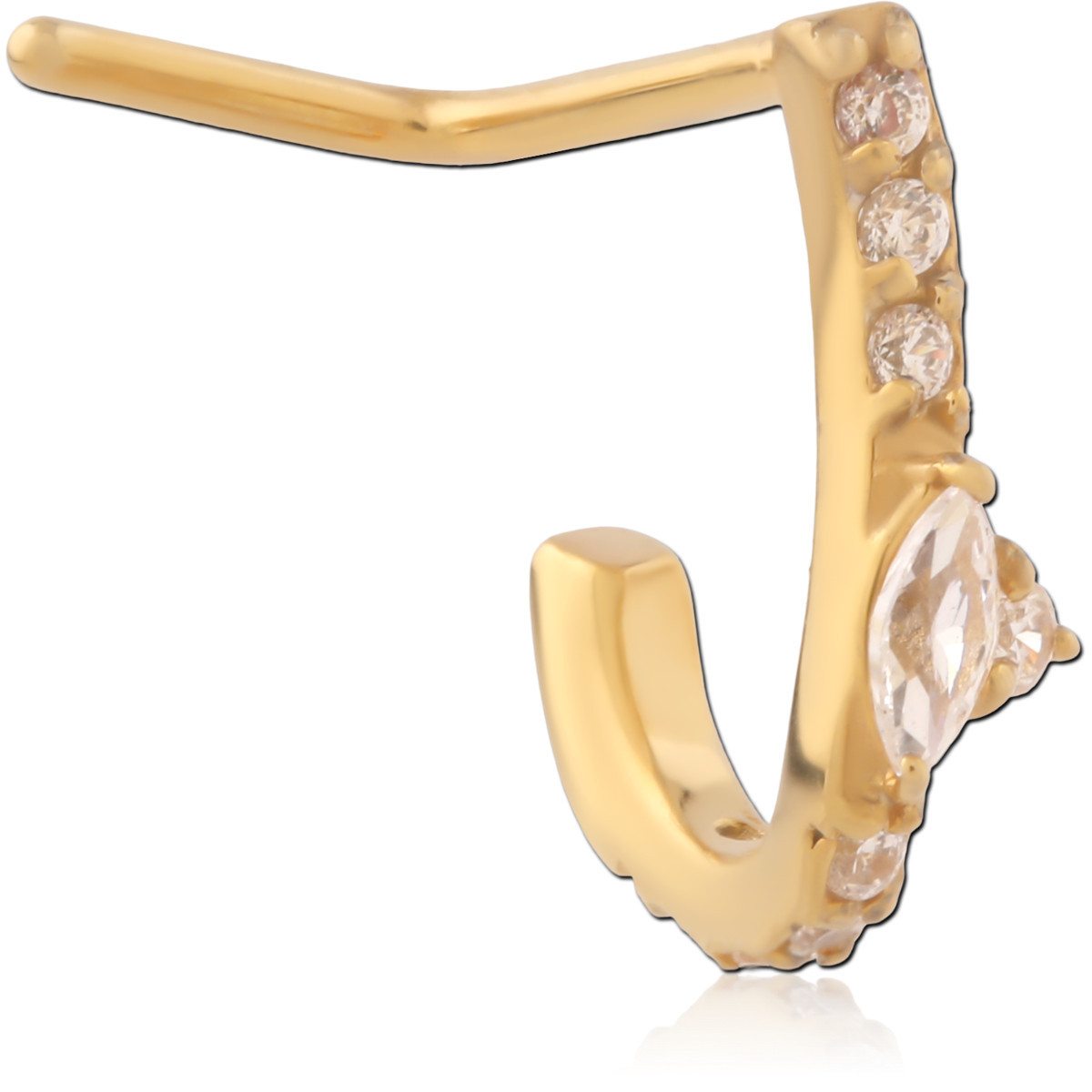 GOLD PVD COATED SURGICAL STEEL 90 DEGREE JEWELLED WRAP AROUND NOSE STUD