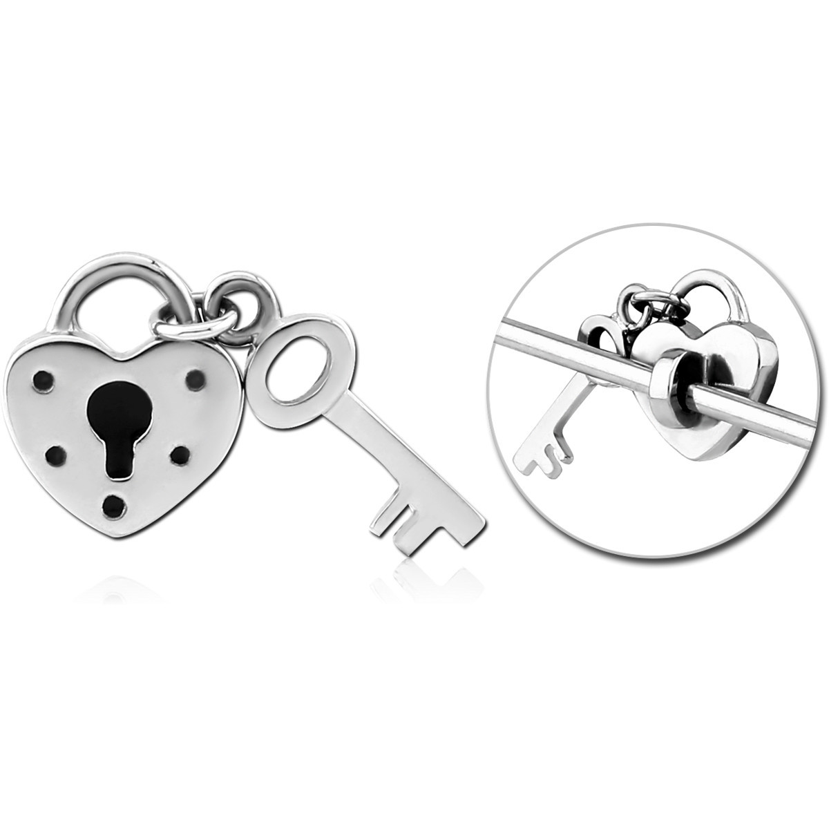 SURGICAL STEEL ADJUSTABLE SLIDING CHARM HEART LOCK AND KEY