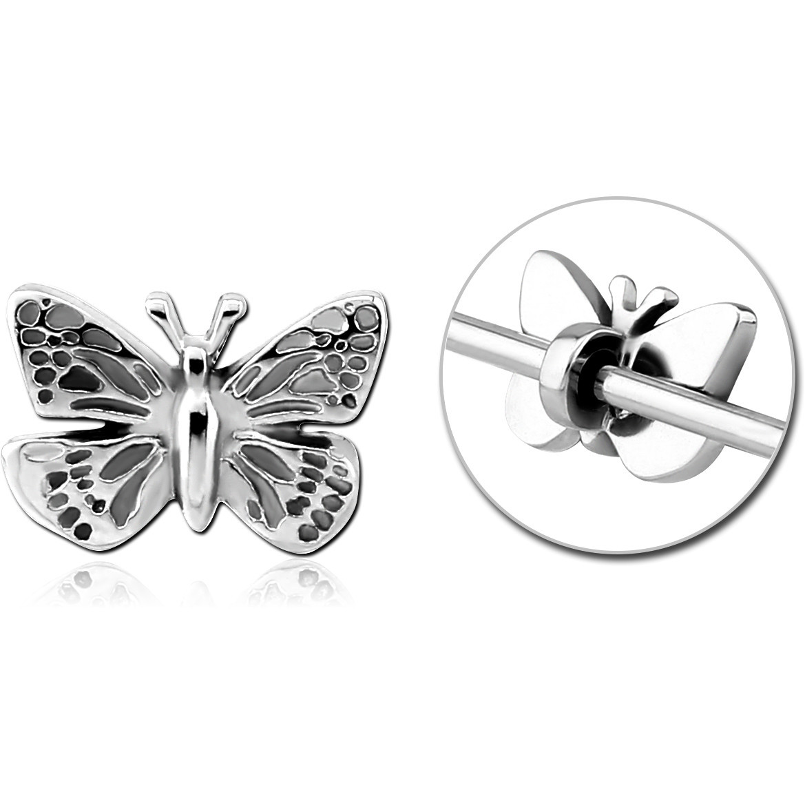 SURGICAL STEEL ADJUSTABLE SLIDING CHARM FOR INDUSTRIAL BARBELL - BUTTERFLY