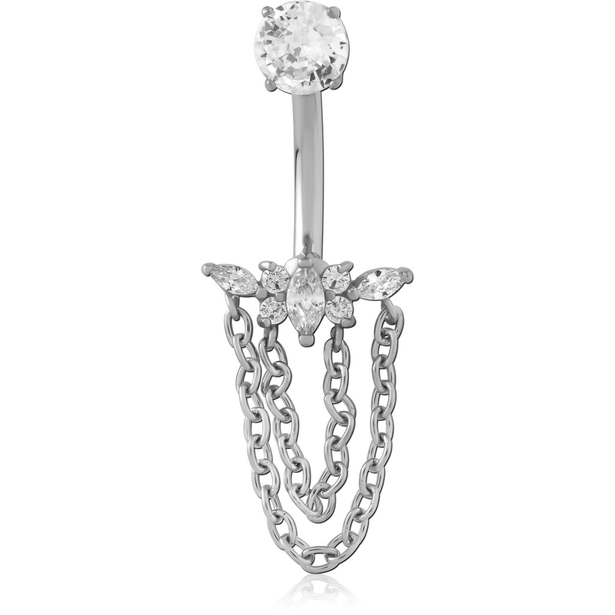 SURGICAL STEEL INTERNALLY THREADED DOUBLE JEWELLED NAVEL BANANA