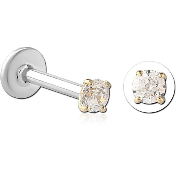 14K GOLD JEWELLED ATTACHMENT WITH SURGICAL STEEL INTERNALLY THREADED LABRET PIN