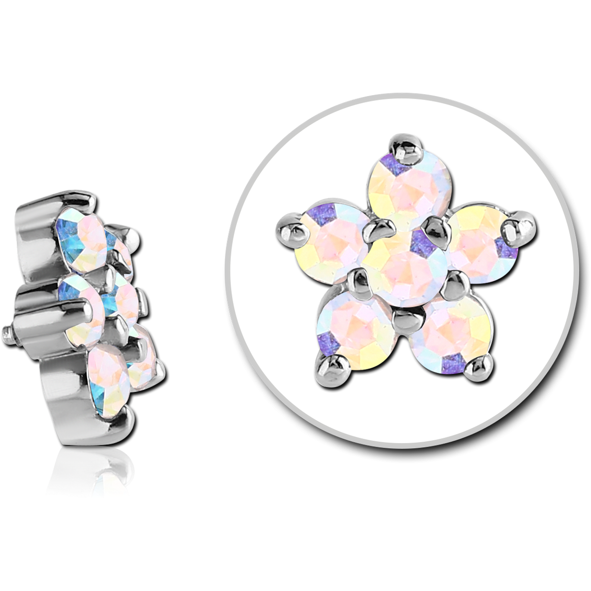 SURGICAL STEEL JEWELLED ATTACHMENT FOR 1.6MM INTERNALLY THREADED PINS - FLOWER