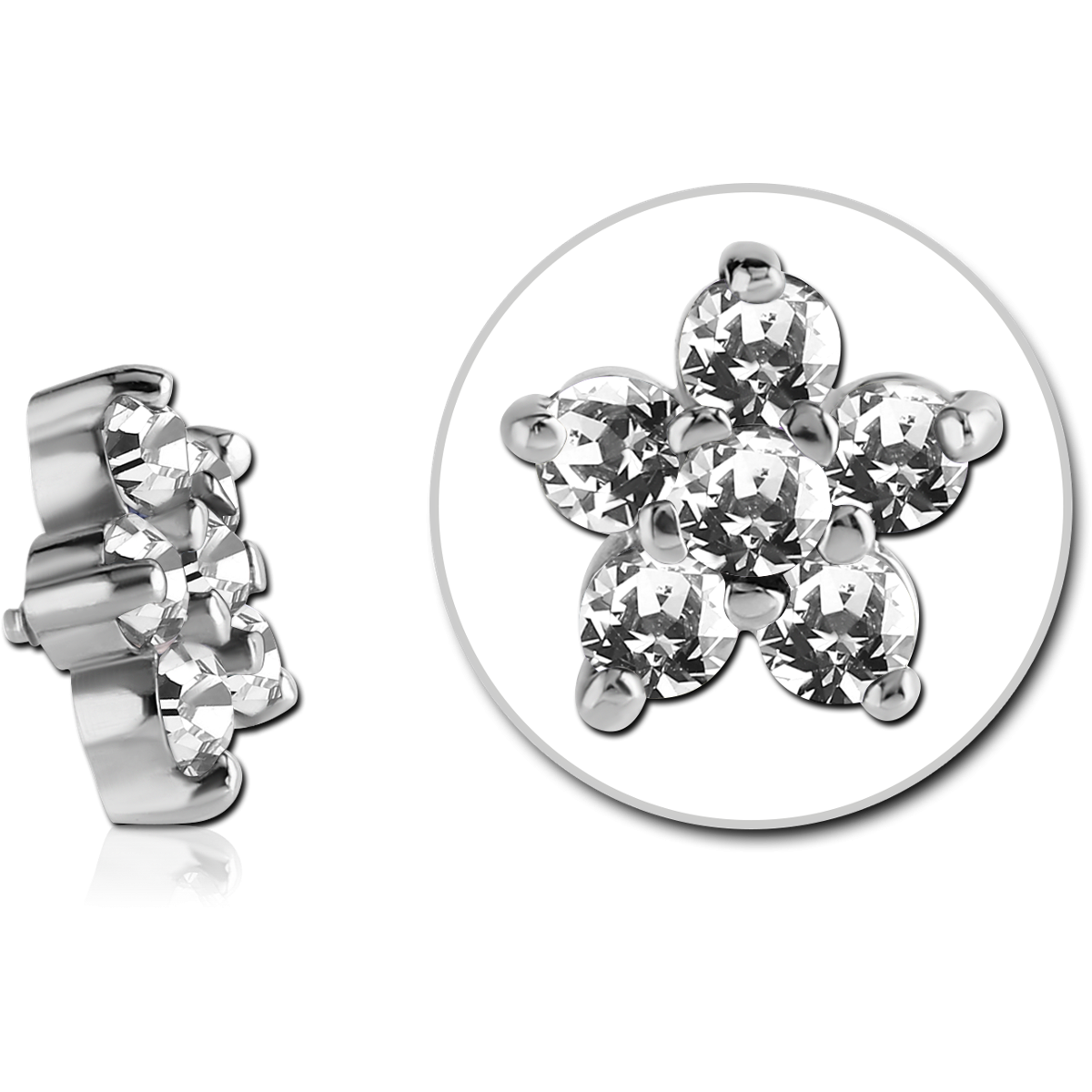 SURGICAL STEEL JEWELLED ATTACHMENT FOR 1.6MM INTERNALLY THREADED PINS - FLOWER