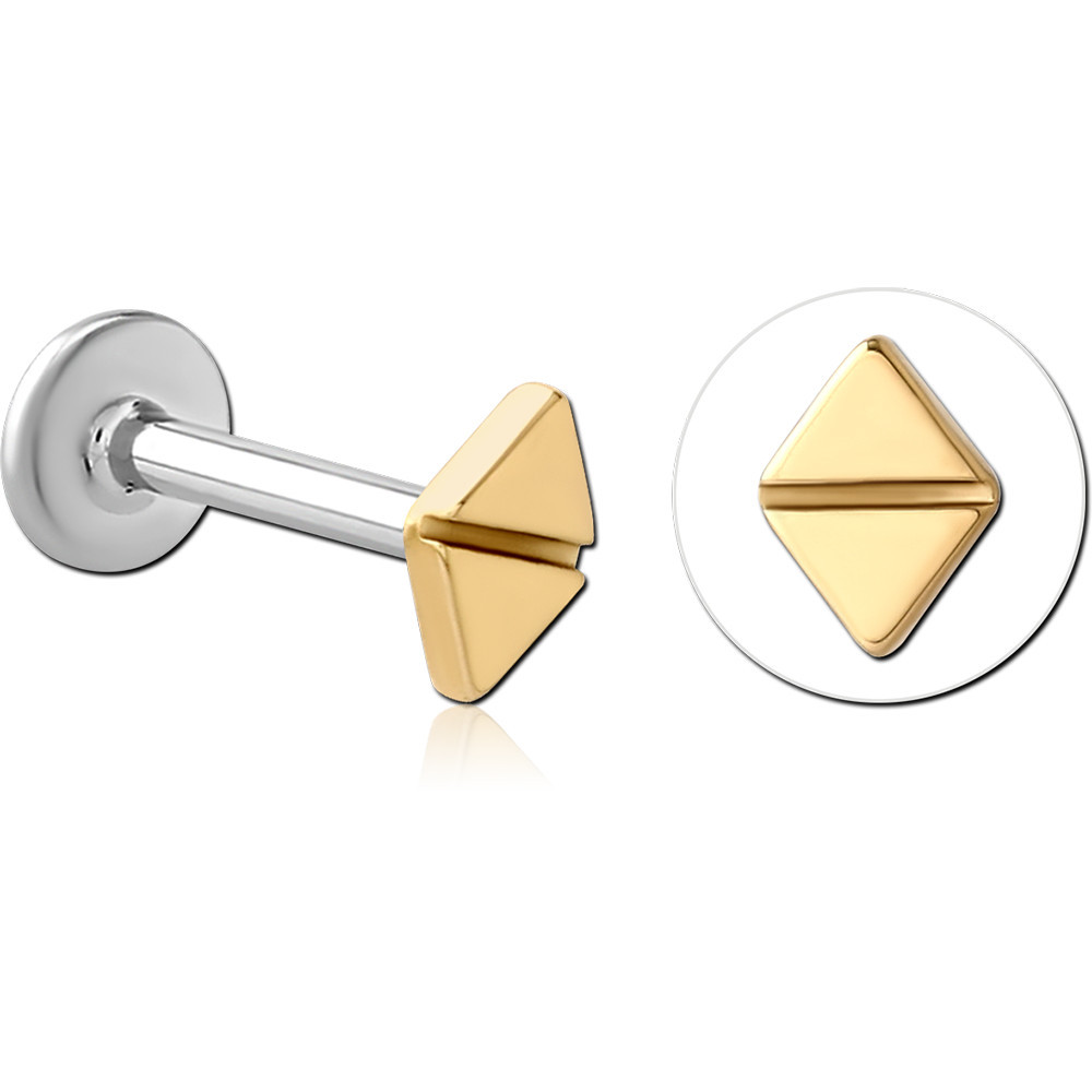 14K YELLOW GOLD TOP WITH SURGICAL STEEL INTERNAL LABRET SPLIT DIAMOND