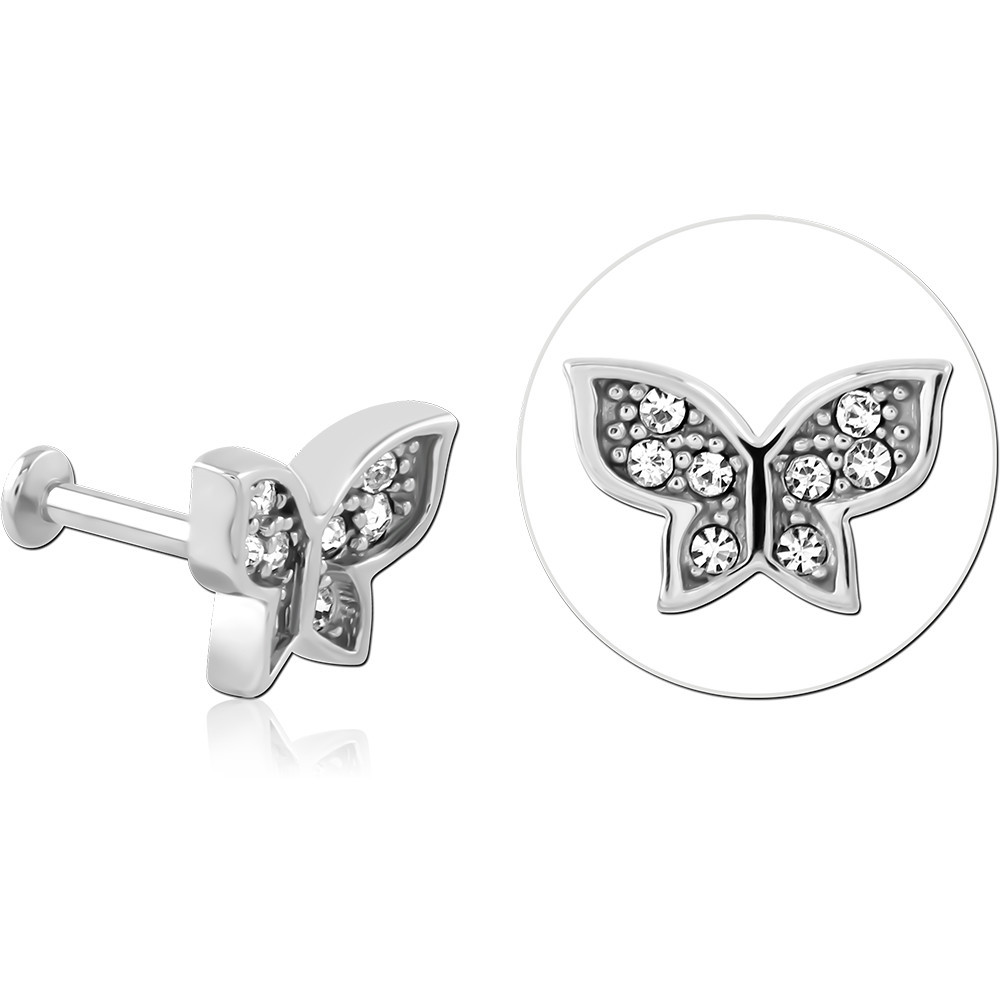 SURGICAL STEEL INTERNALLY THREADED JEWELLED MICRO LABRET