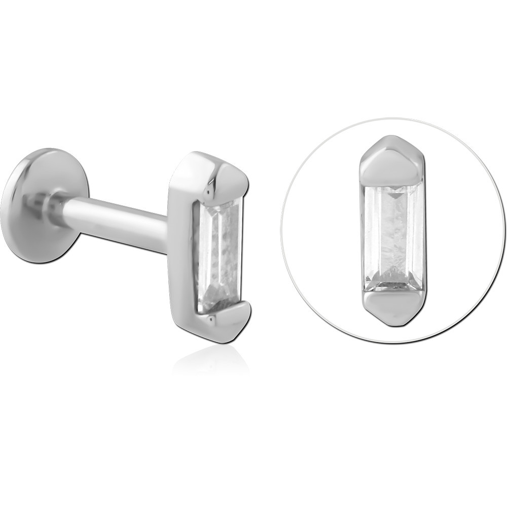 316L SURGICAL STEEL INTERNAL LABRET VERTICAL BAGUETTE GEM BAR SETTING