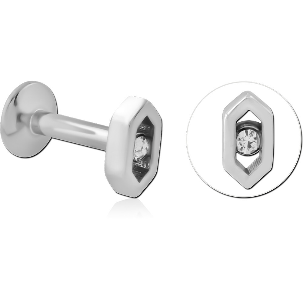 316L SURGICAL STEEL INTERNAL LABRET OPEN HEXAGON FRAME SINGLE GEM