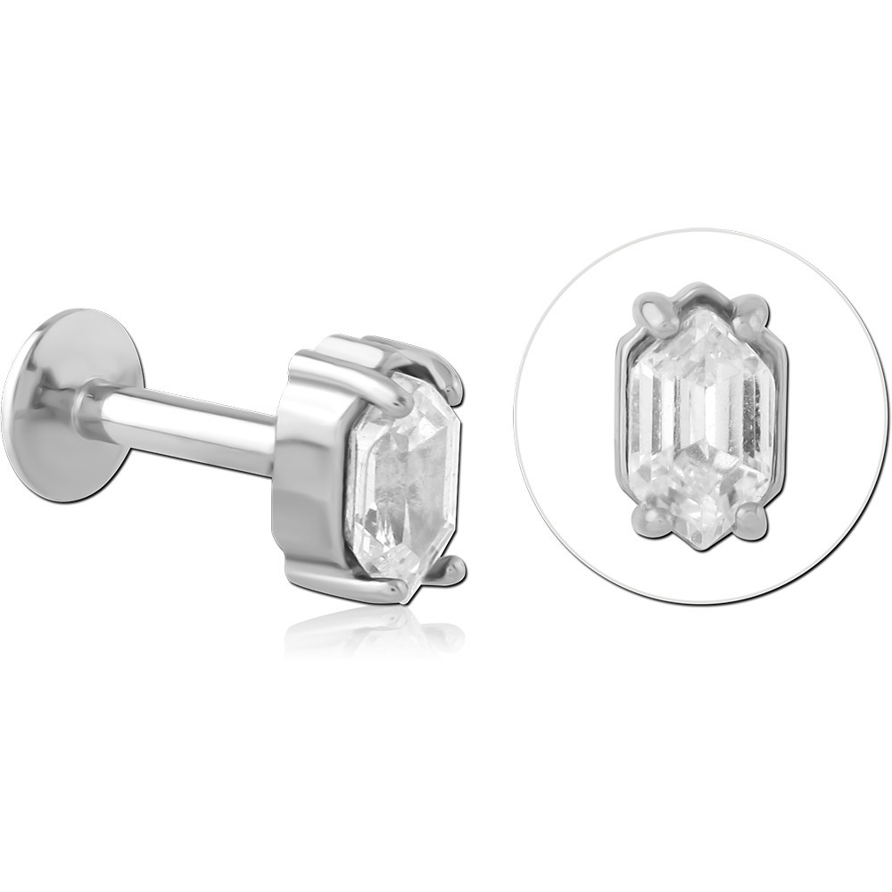 316L SURGICAL STEEL INTERNAL LABRET EMERALD CUT GEM PRONG SETTING