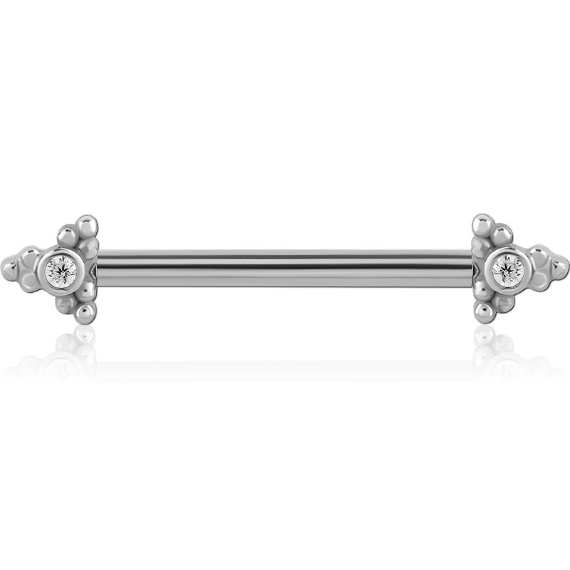 SURGICAL STEEL NIPPLE PIERCING INTERNAL THREADED BAR WITH CHARM JEWELLED