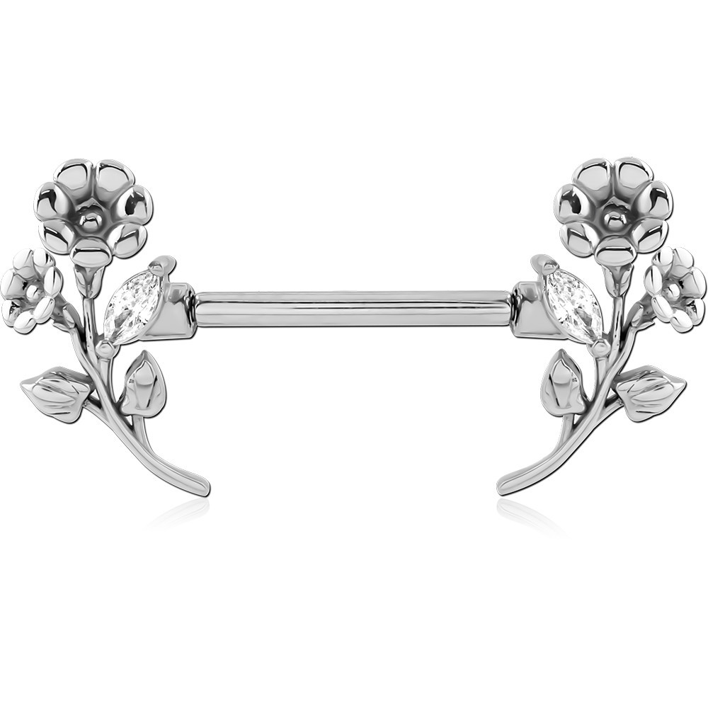 SURGICAL STEEL JEWELLED NIPPLE PIERCING INTERNAL THREADED BAR