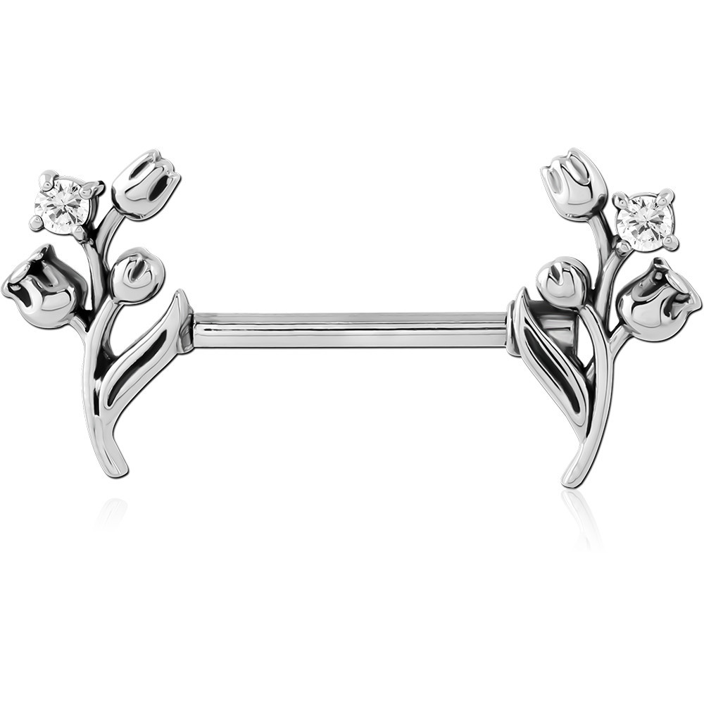SURGICAL STEEL JEWELLED NIPPLE PIERCING INTERNAL THREADED BAR