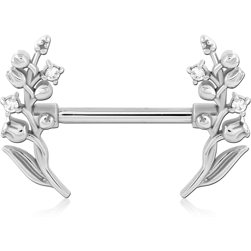 SURGICAL STEEL JEWELED NIPPLE PIERCING INTERNAL THREADED BAR