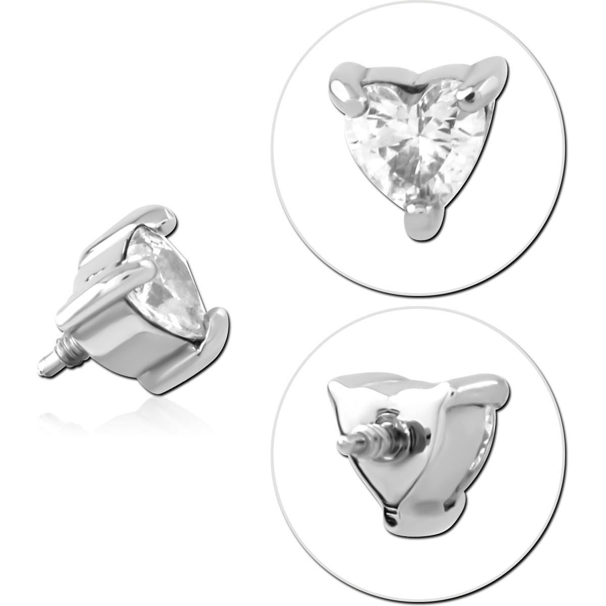 316L SURGICAL STEEL INTERNAL THREADED MICRO ATTACHMENT PRONG SET HEART GEM