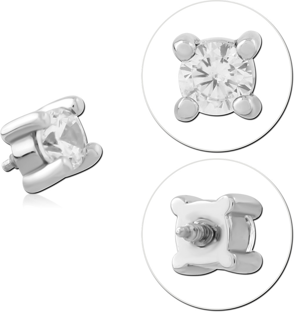 316L SURGICAL STEEL INTERNALLY THREADED TOP ROUND PRONG SET GEM