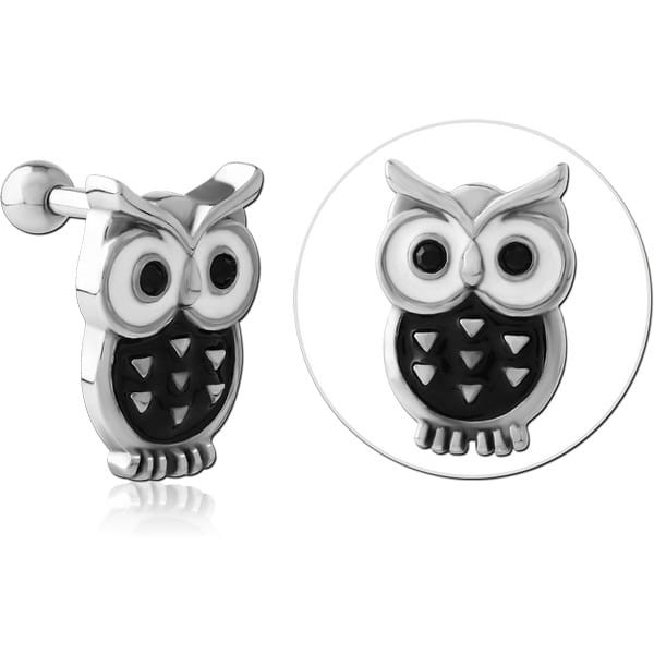 SURGICAL STEEL JEWELLED TRAGUS MICRO BARBELL - OWL