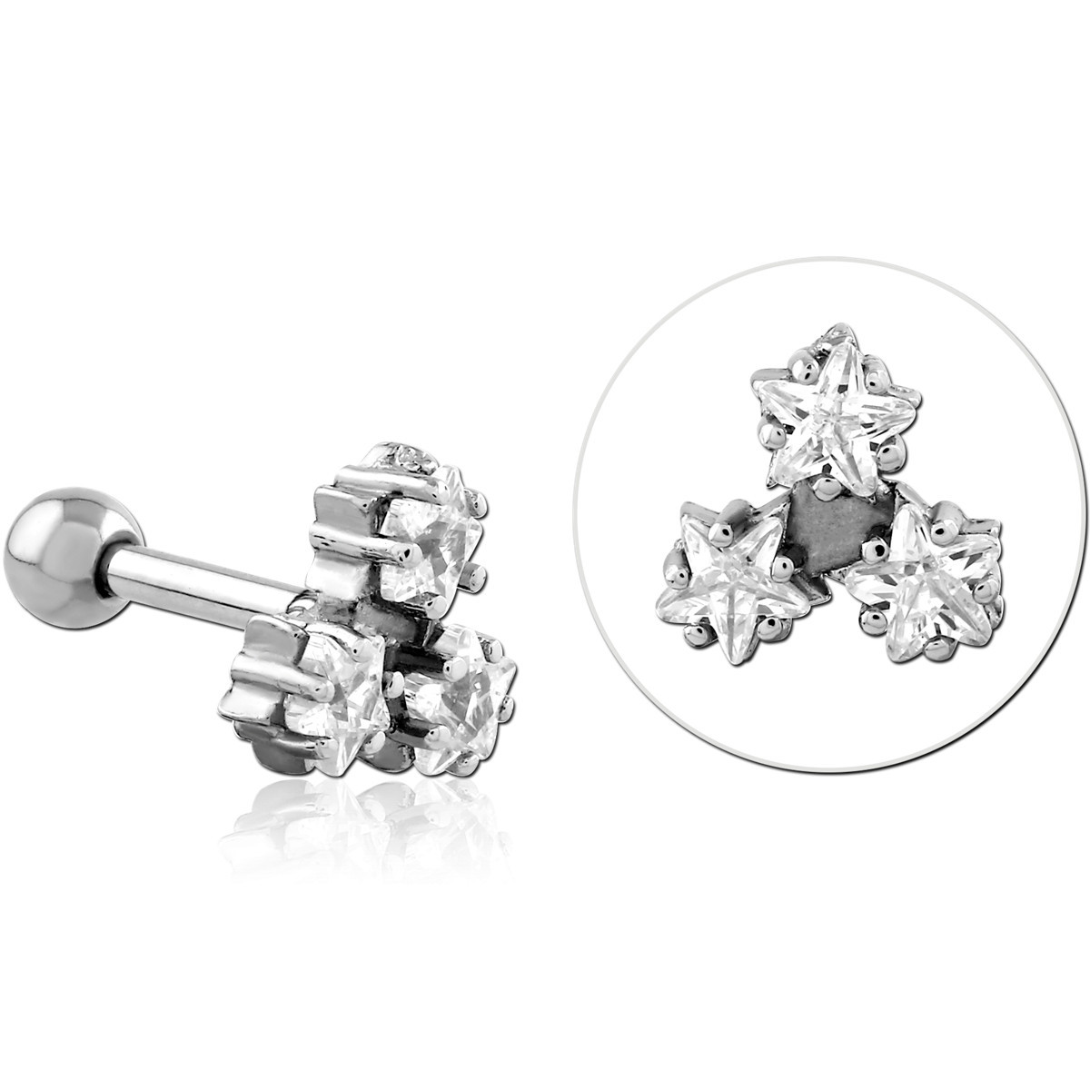 SURGICAL STEEL JEWELLED TRAGUS MICRO BARBELL - STARS