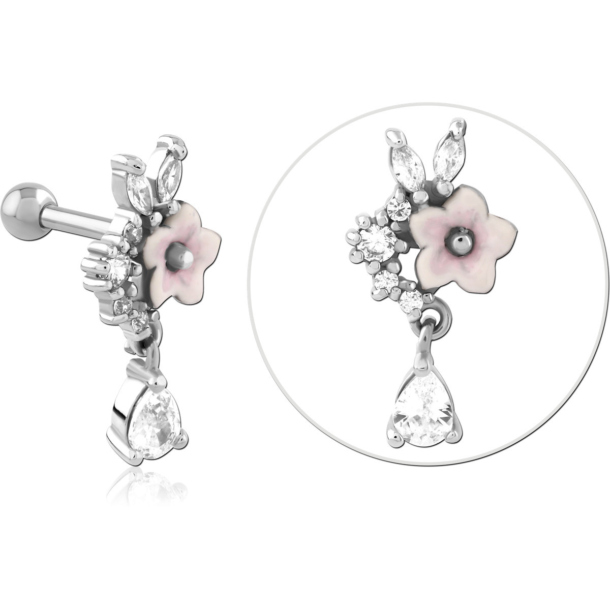 SURGICAL STEEL JEWELLED TRAGUS MICRO BARBELL WITH ENAMEL