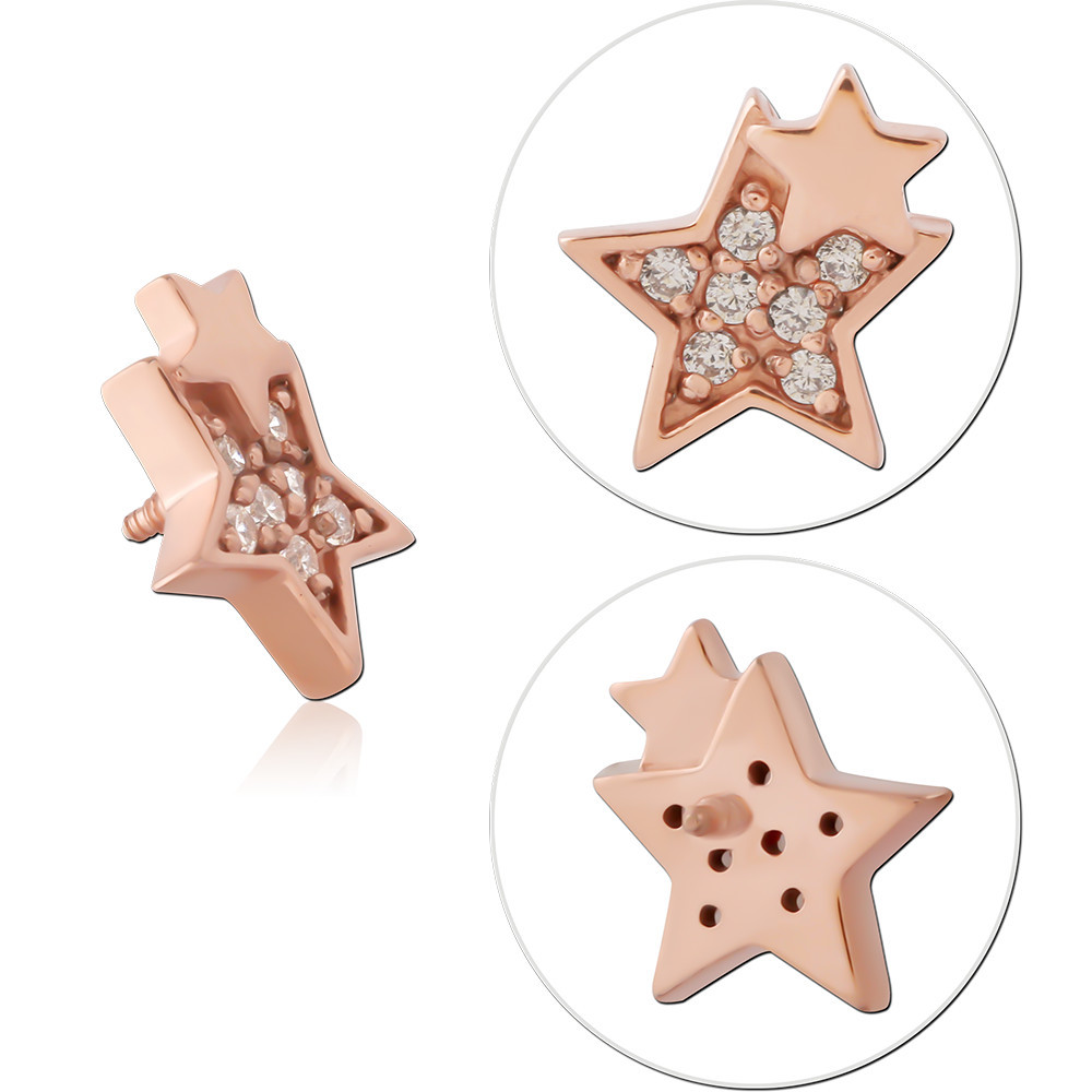 ROSE GOLD PVD COATED SURGICAL STEEL JEWELED PEAR DROP FOR 1.2MM INTERNALLY THREADED PINS