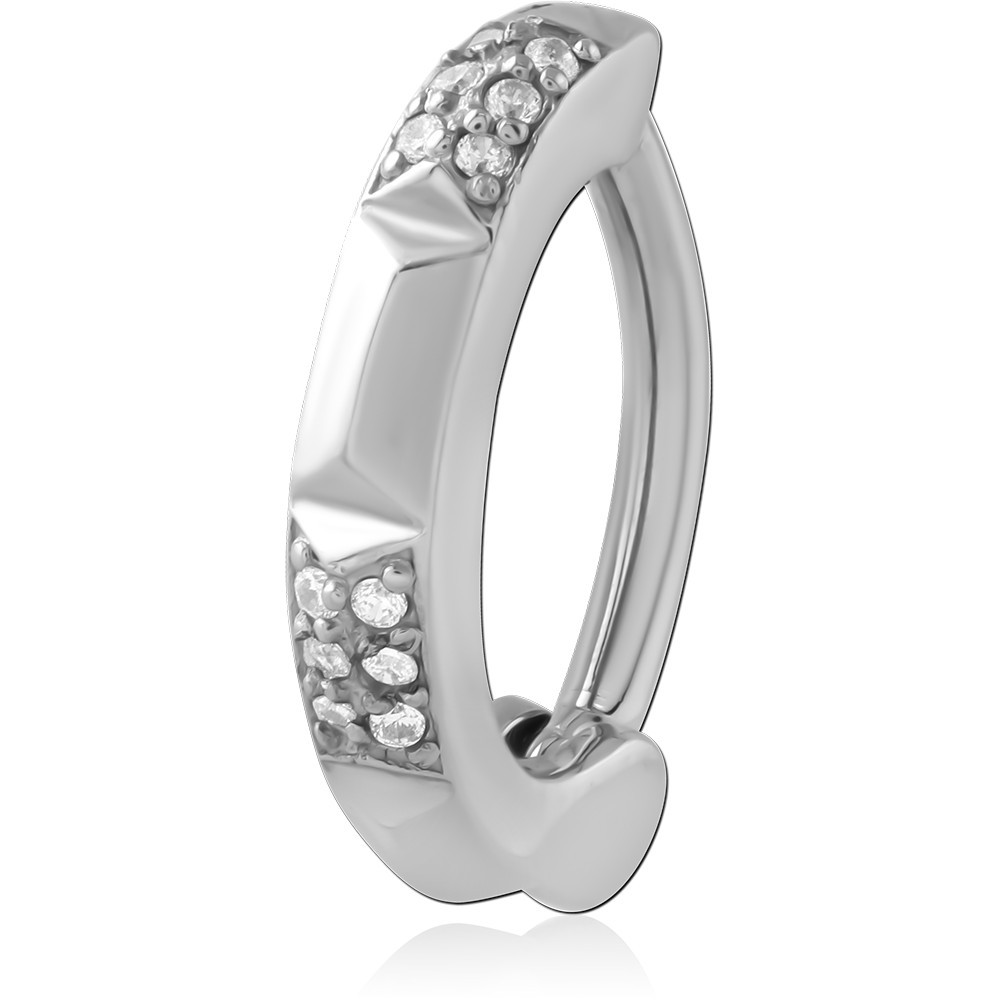 316L SURGICAL STEEL BELLY CLICKER PYRAMID CENTER WITH PAVE GEM ACCENTS