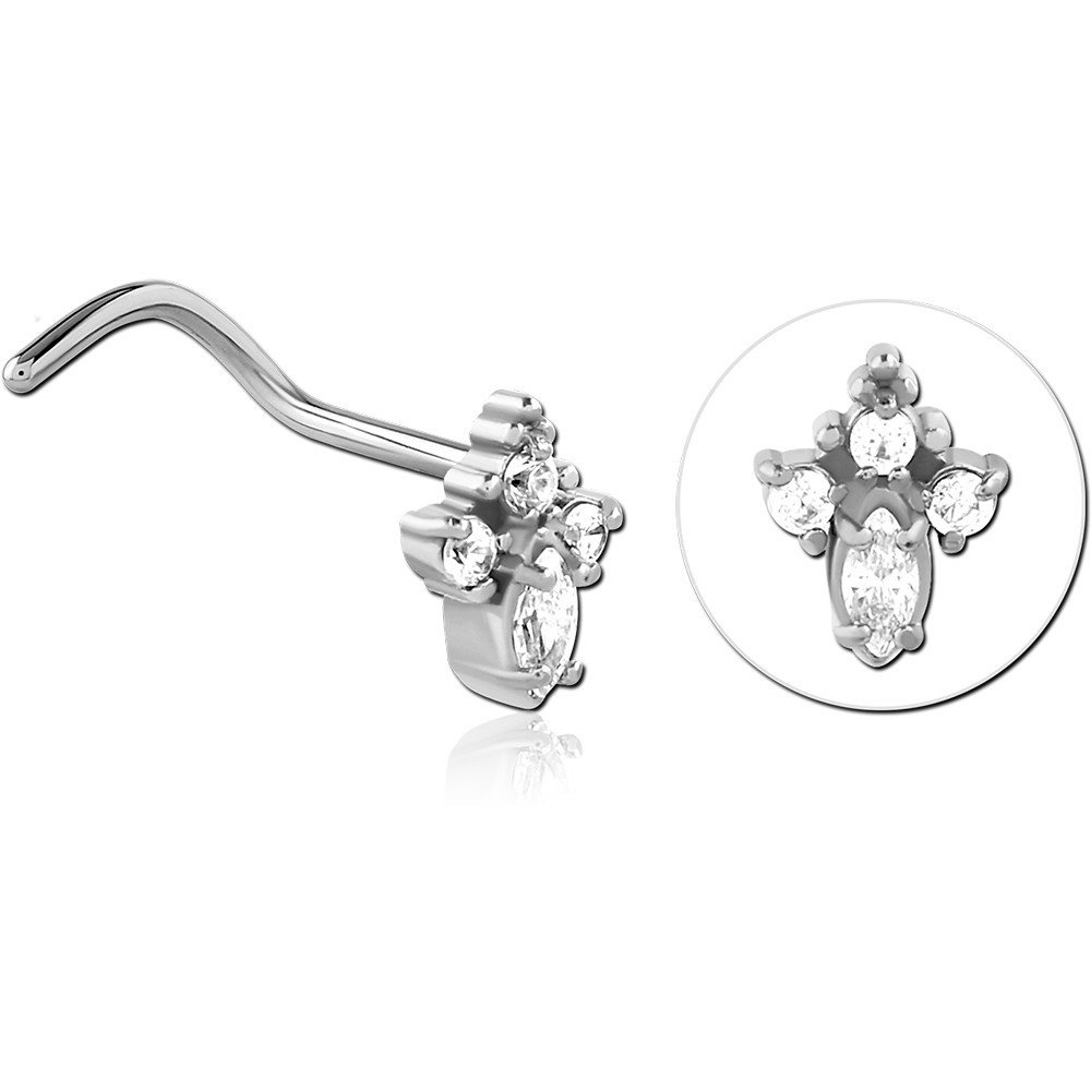 SURGICAL STEEL CURVED JEWELED NOSE STUD