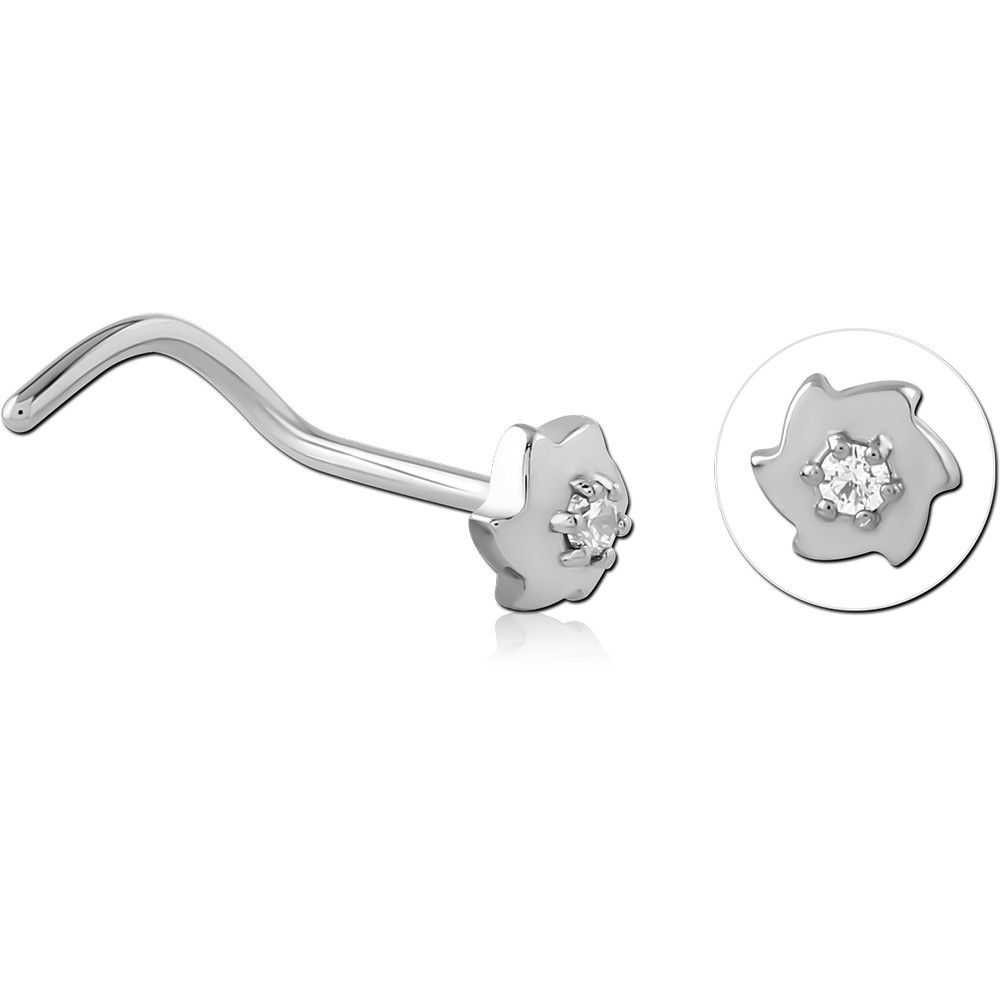 SURGICAL STEEL CURVED PRONG SET JEWELLED NOSE STUD