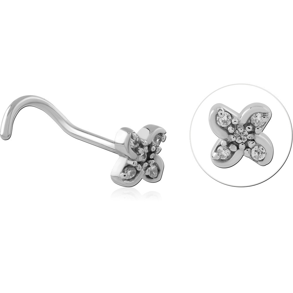 SURGICAL STEEL CURVED PRONG SET JEWELED NOSE STUD