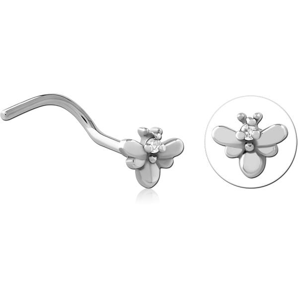 SURGICAL STEEL CURVED JEWELLED NOSE STUD - BEE