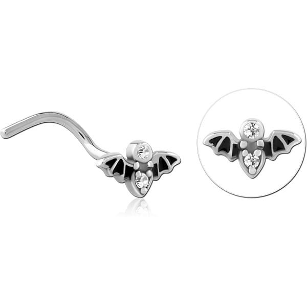SURGICAL STEEL CURVED JEWELLED NOSE STUD - BAT