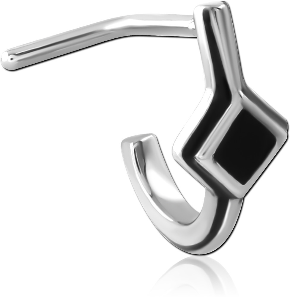 316L SURGICAL STEEL 90 DEGREE NOSE STUD WRAP AROUND BLACK DIAMOND INLAY