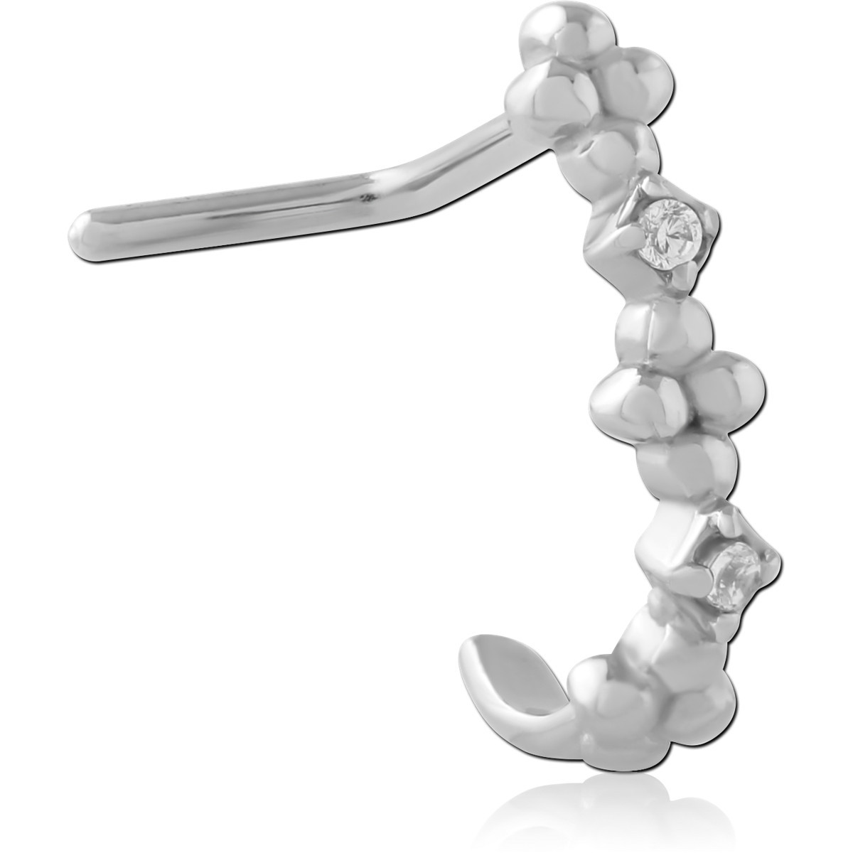 316L SURGICAL STEEL 90 DEGREE NOSE STUD BEADED CURVE WITH GEMS