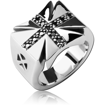 SURGICAL STEEL JEWLED RING - IRON CROSS