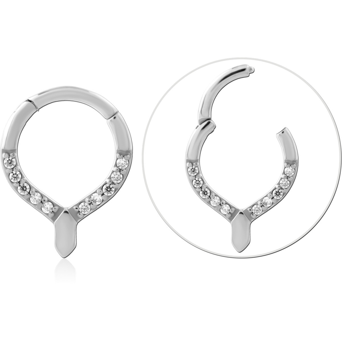 316L SURGICAL STEEL HINGE SEGMENT RING V-SHAPE WITH CLEAR GEMS
