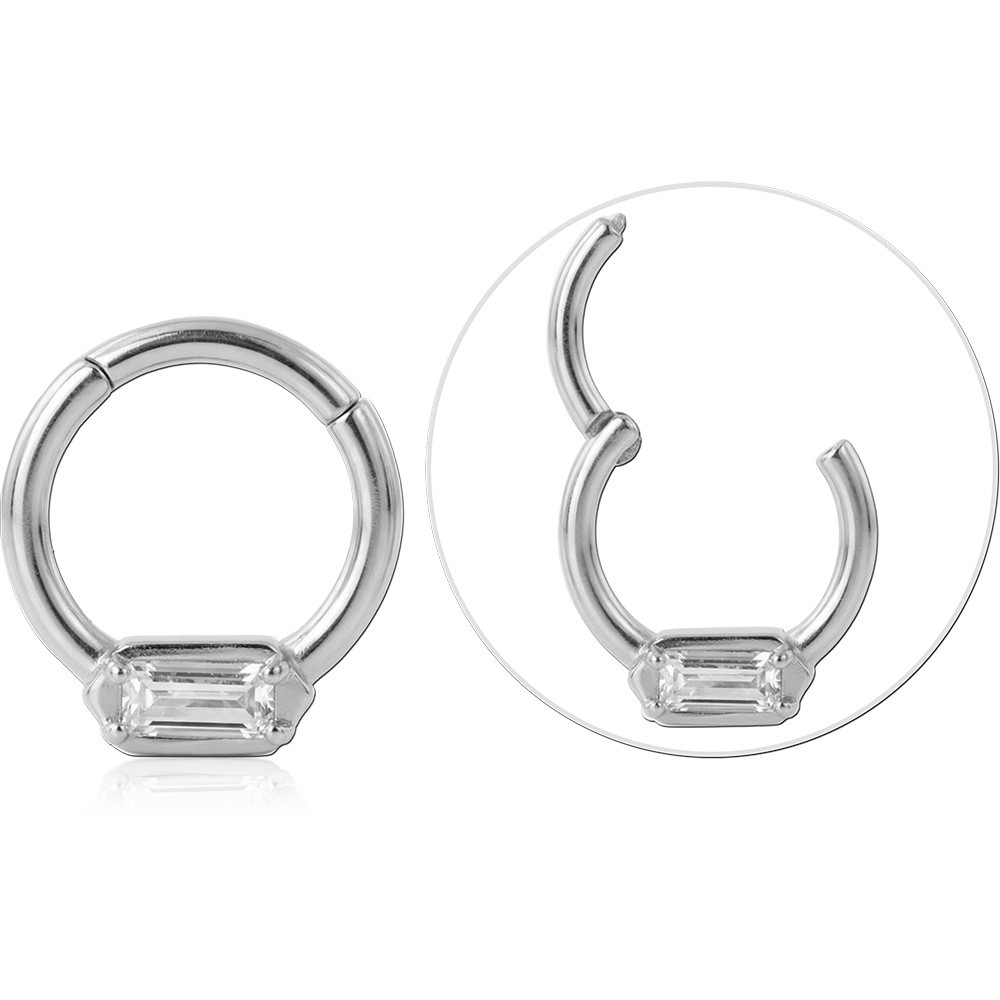 316L SURGICAL STEEL HINGE SEGMENT RING BAGUETTE CLEAR GEM