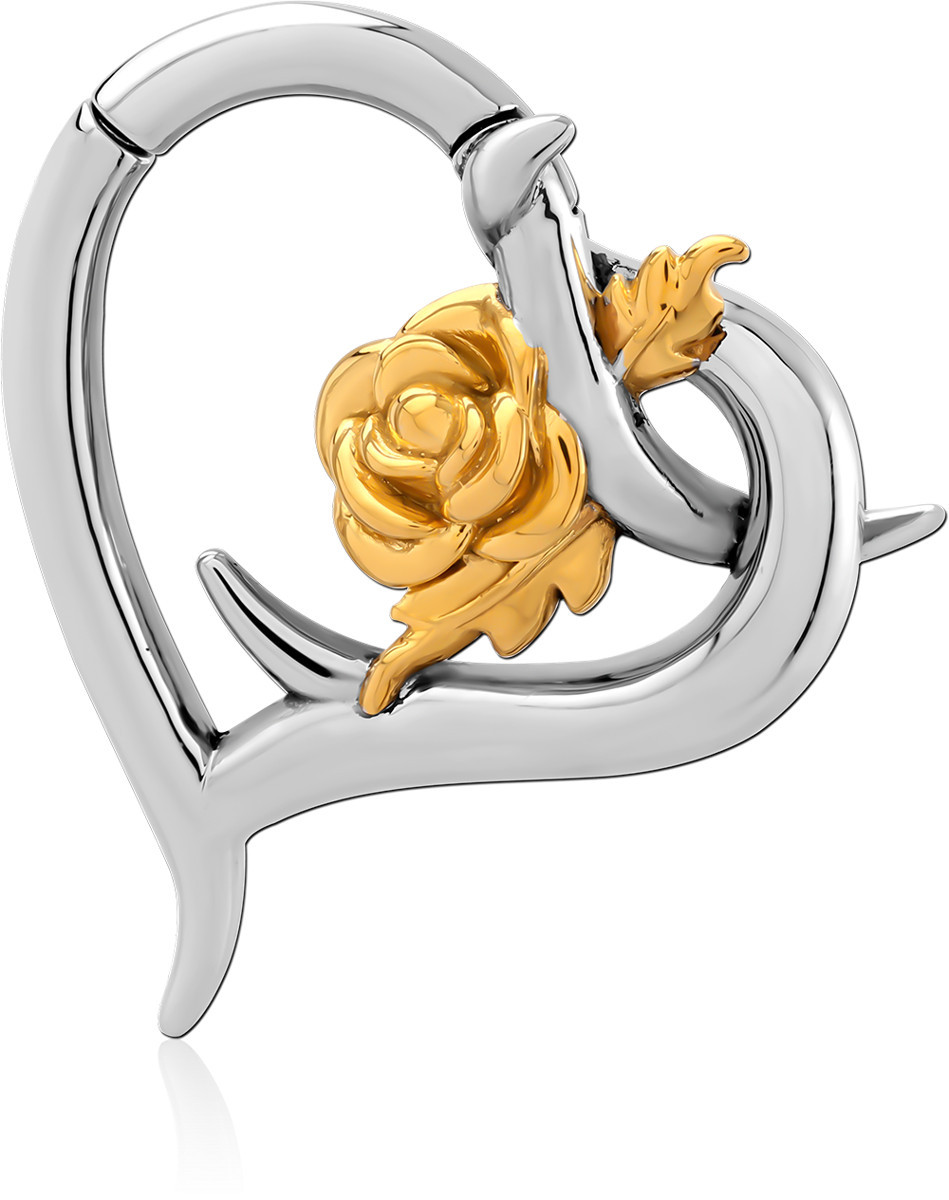 SURGICAL STEEL HINGED SEGMENT CLICKER WITH FLOWER ON THE CLICKER TWO TONE