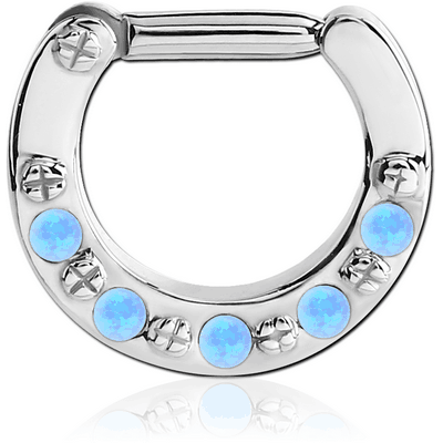 SURGICAL STEEL ROUND SYNTHETIC OPAL HINGED SEPTUM CLICKER RING