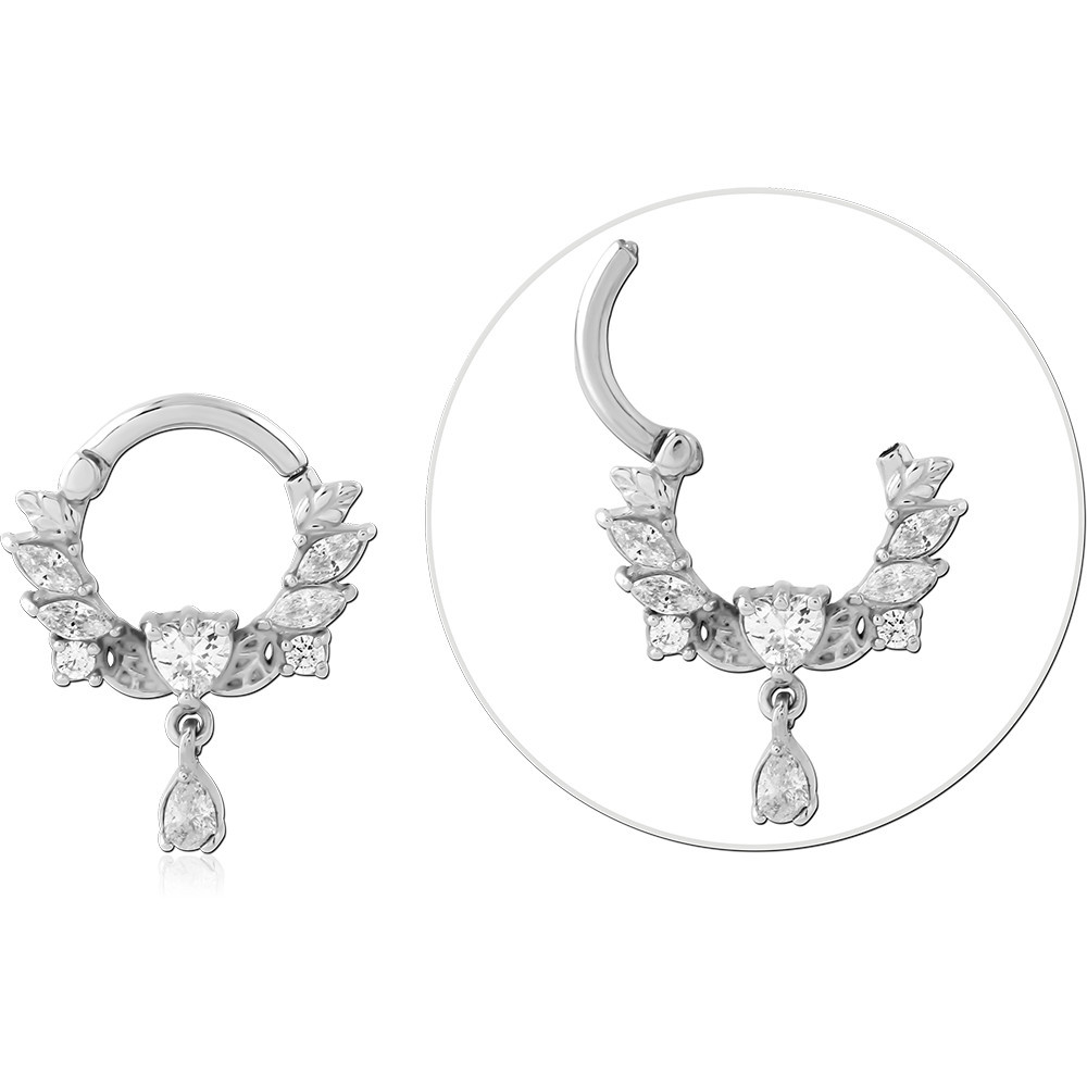 SURGICAL STEEL JEWELED HINGED SEPTUM CLICKER RING