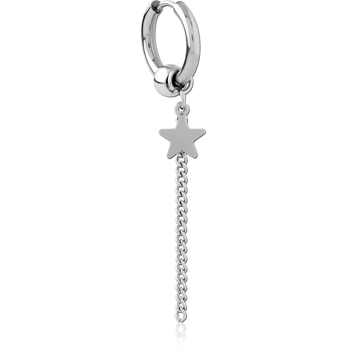 316L SURGICAL STEEL HOOP EARRING WITH STAR AND CHAIN CHARMS