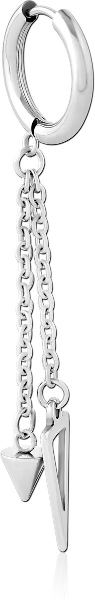 316L SURGICAL STEEL HINGED HOOP EARRING WITH SPIKE AND TRIANGLE FRAME CHARMS