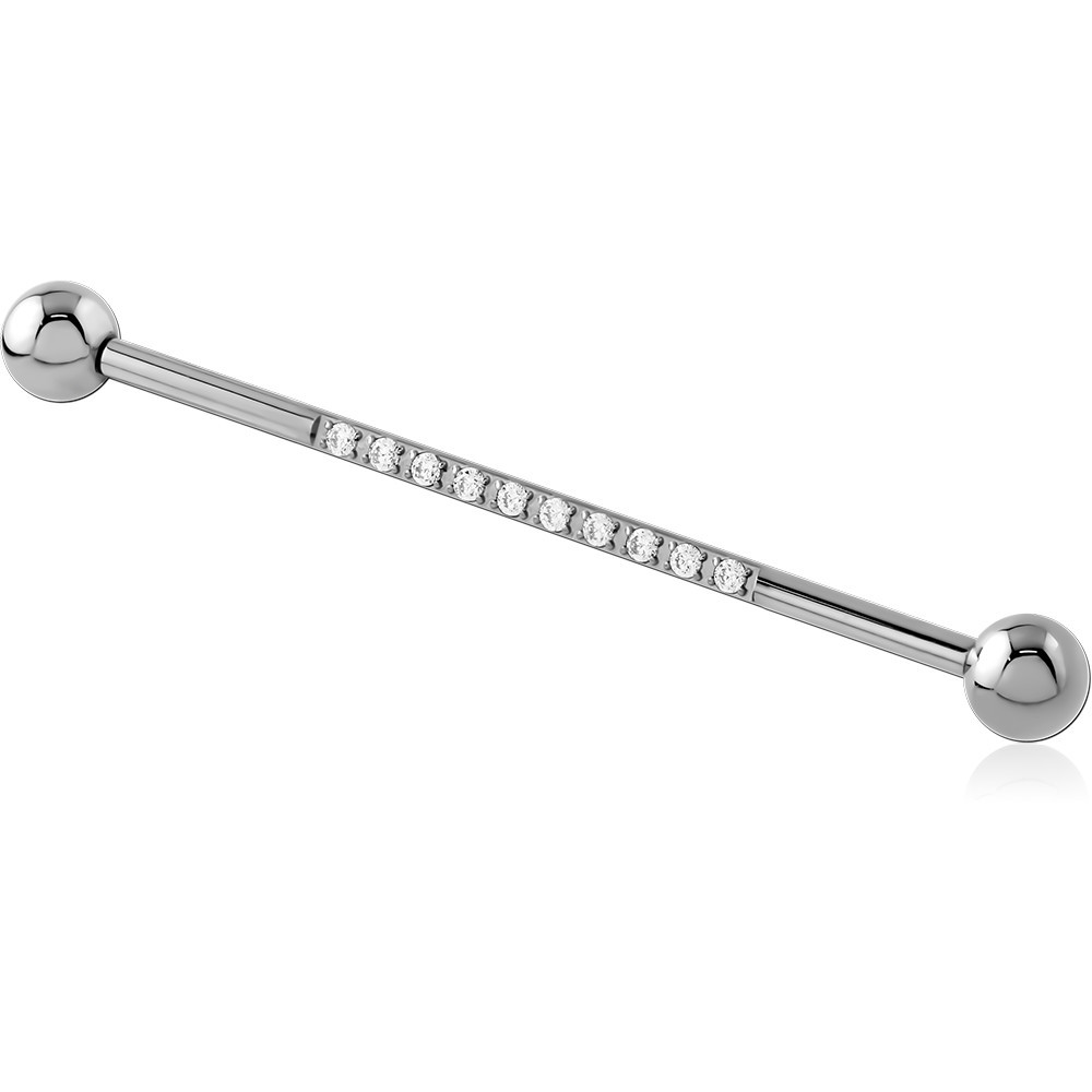 TITANIUM GRADE 23 ASTM F136 INTERNAL INDUSTRIAL BARBELL CHANNEL SET CLEAR GEMS