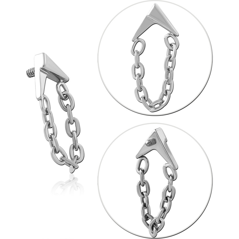 TITANIUM JEWELLED MICRO ATTACHMENT FOR 1.2MM INTERNALLY THREADED PINS-ARROW WITH CHAIN DANGLE