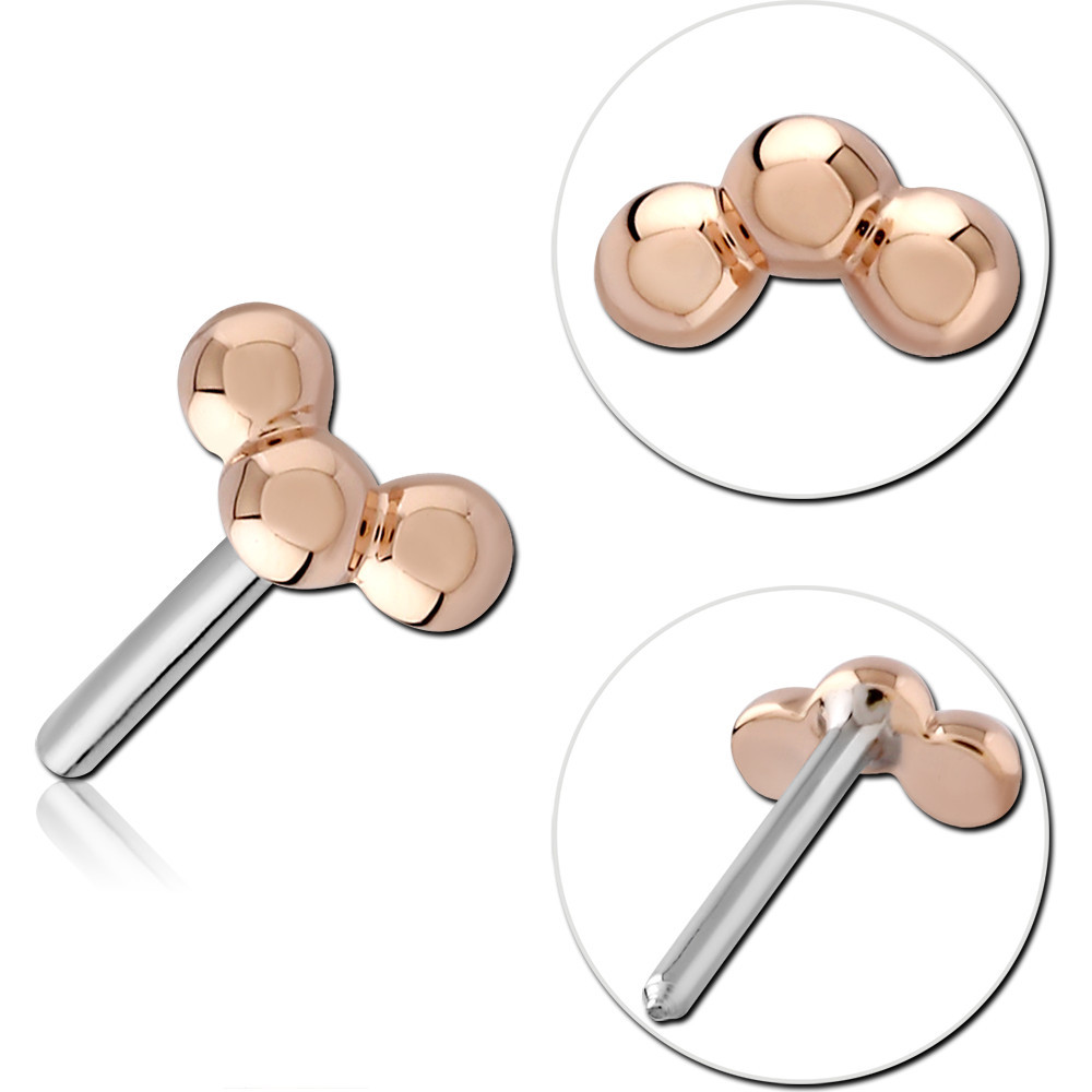 14K ROSE GOLD SOLID ATTACHMENT 1 MM BEAD TITANIUM THREADLESS PIN