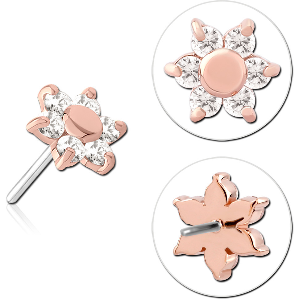 14K ROSE GOLD JEWELLED ATTACHMENT TITANIUM THREADLESS PIN