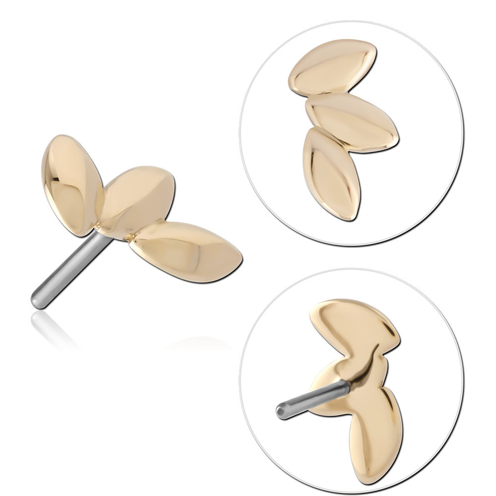 14K YELLOW GOLD TRIPLE LEAF TOP WITH TITANIUM THREADLESS END