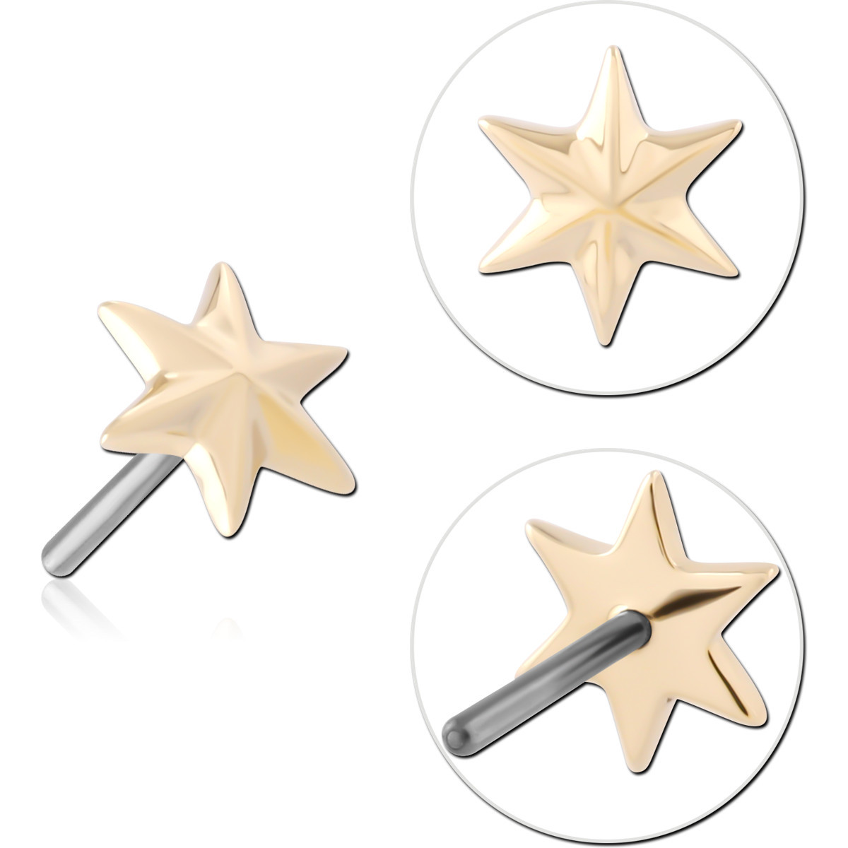 14K YELLOW GOLD STAR TOP WITH TITANIUM THREADLESS PIN