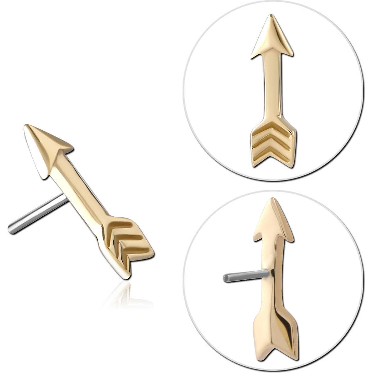 14K GOLD ATTACHMENT TITANIUM THREADLESS PIN