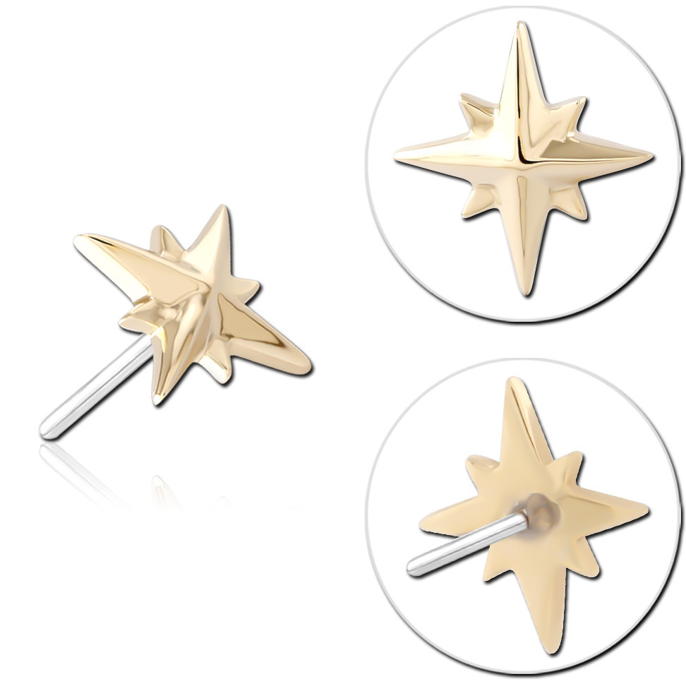14K YELLOW GOLD TOP WITH TITANIUM THREADLESS PIN EIGHT POINT STAR