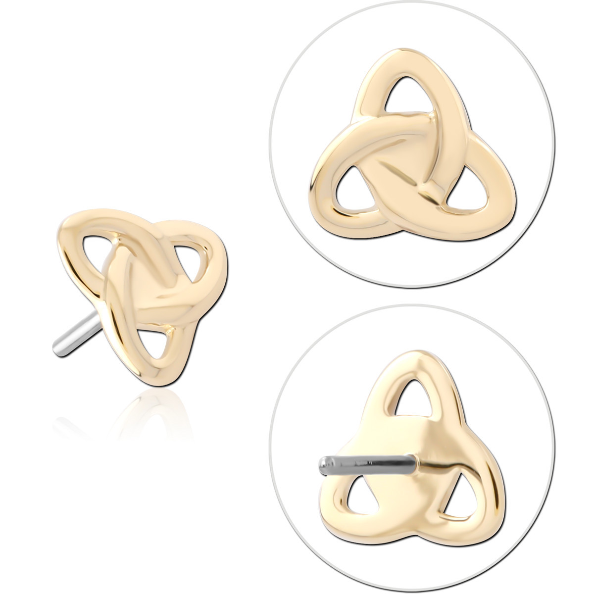 14K YELLOW GOLD TRIQUETRA KNOT TOP WITH TITANIUM THREADLESS PIN
