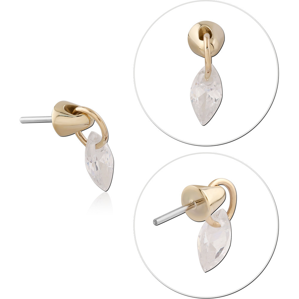 14K GOLD JEWELED ATTACHMENT TITANIUM THREADLESS PIN -MARQUISE
