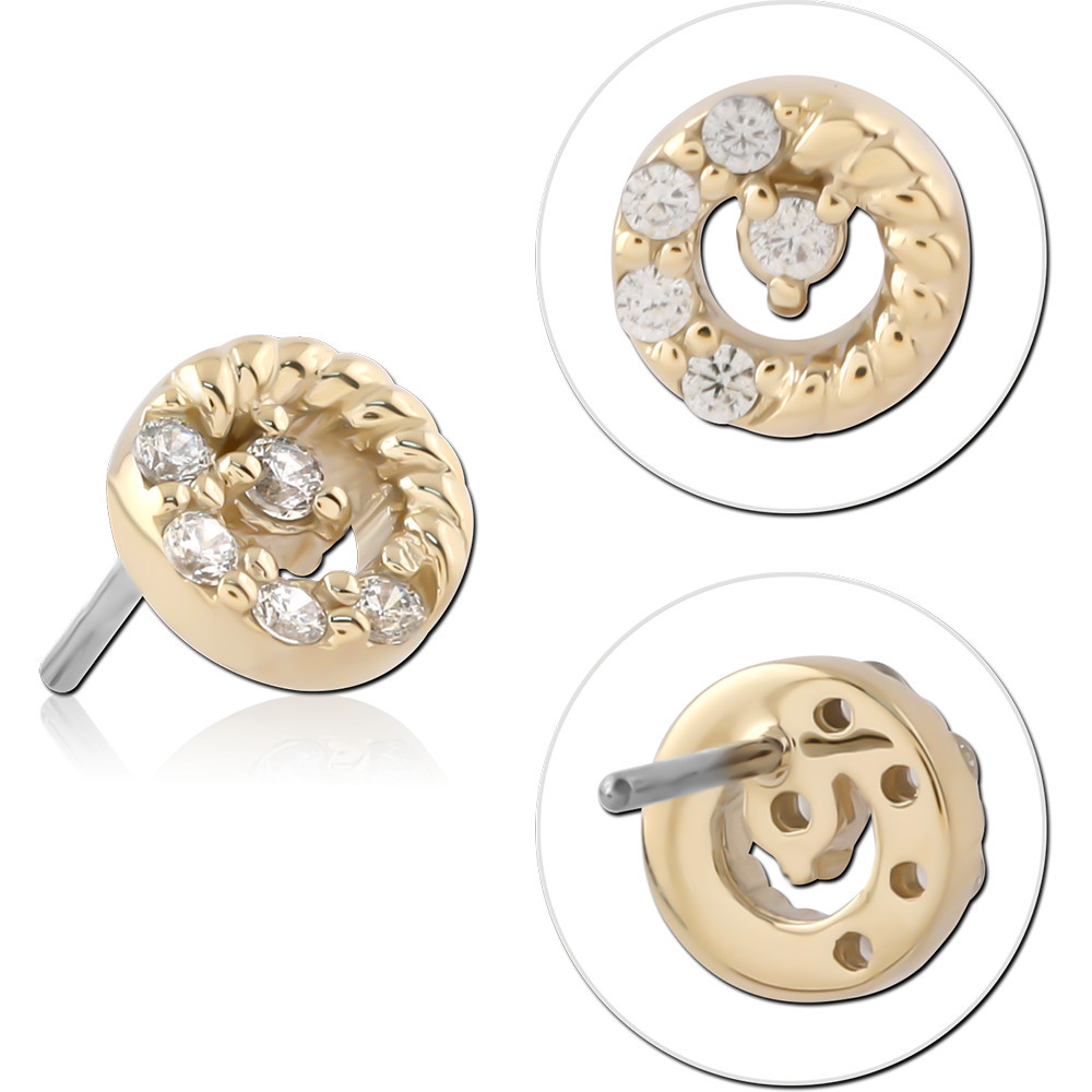 14K YELLOW GOLD THREADLESS TOP WITH TITANIUM PIN TWISTED CIRCLE CLUSTER GEMS