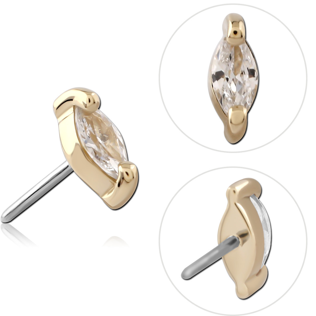 14K YELLOW GOLD THREADLESS TOP MARQUISE CUT PRONG SET GEM